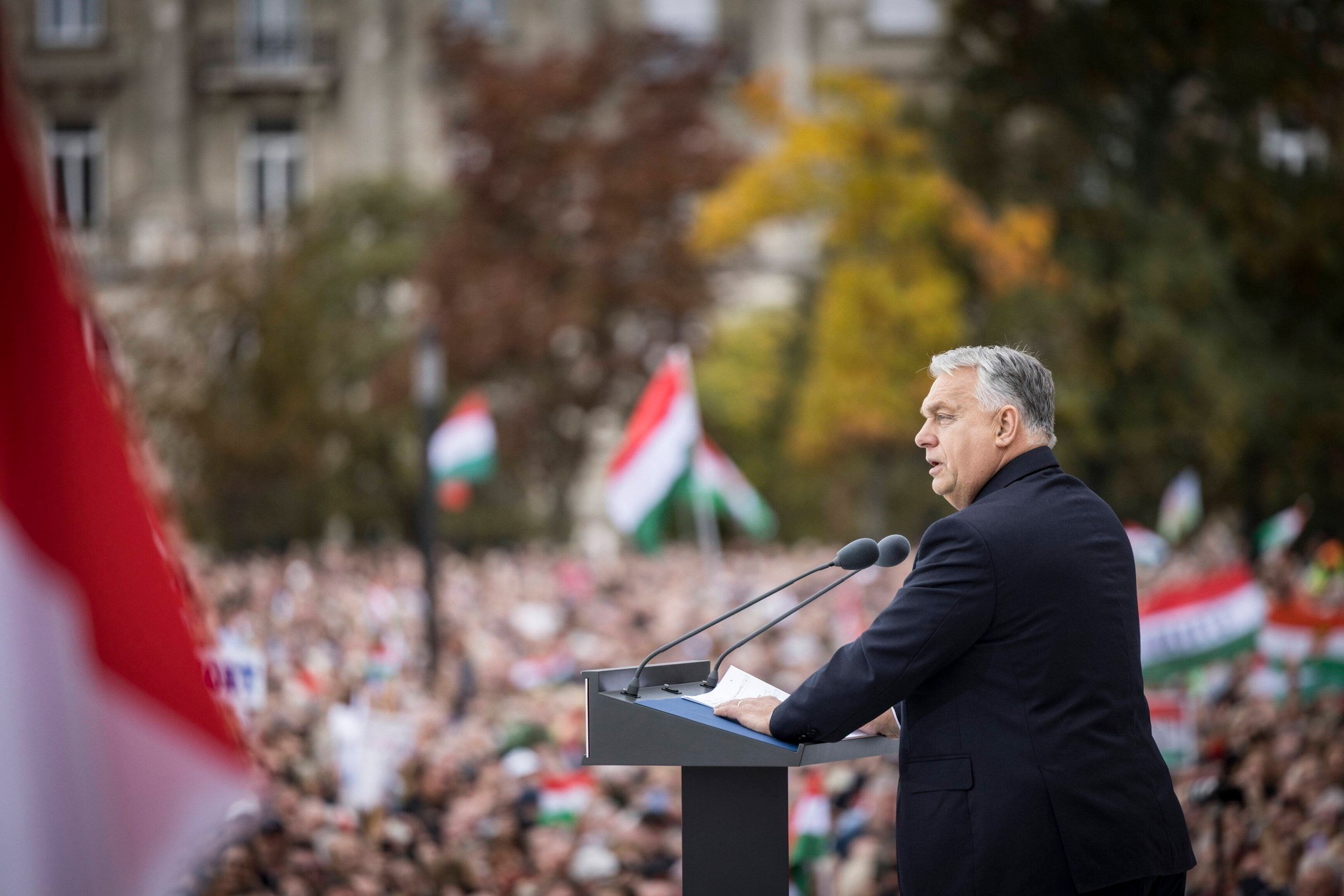 Hungarian Prime Minister Viktor Orban speaking at a ceremony commemorating the 69th anniversary of the Hungarian Revolution and War of Independence against the USSR, Budapest, Hungary, October 23, 2025.