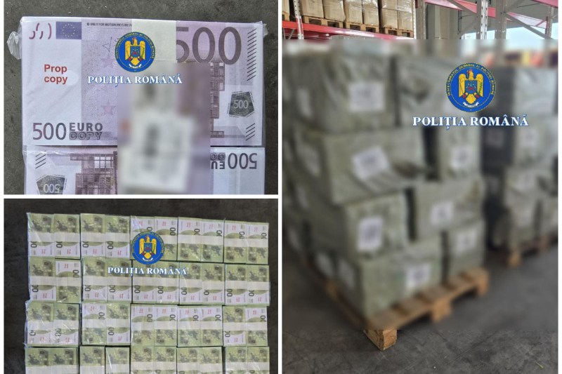 Images with the false banknotes captured in the port of Constanța. Photo: Romanian Police