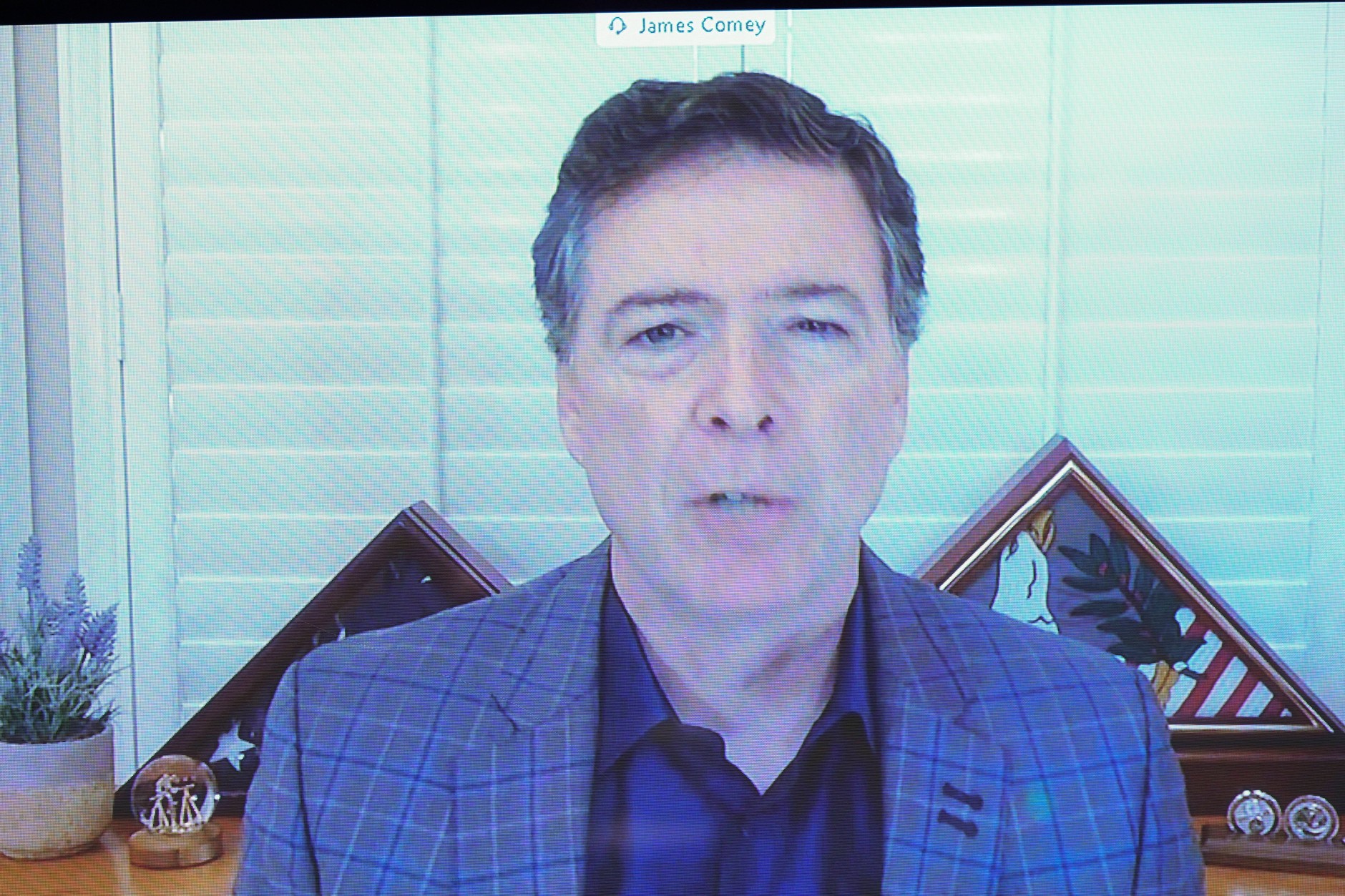 Former FBI Director James Comey speaks by videoconference as part of a hearing before the Senate Judiciary Committee in Washington, D.C., U.S., September 30, 2020.