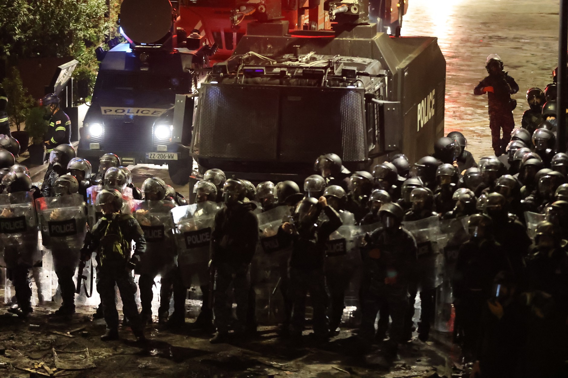 Clashes between the police and the protesters who tried to get to the Presidential Palace in Tbilisi in Georgia, October 4, 2025.