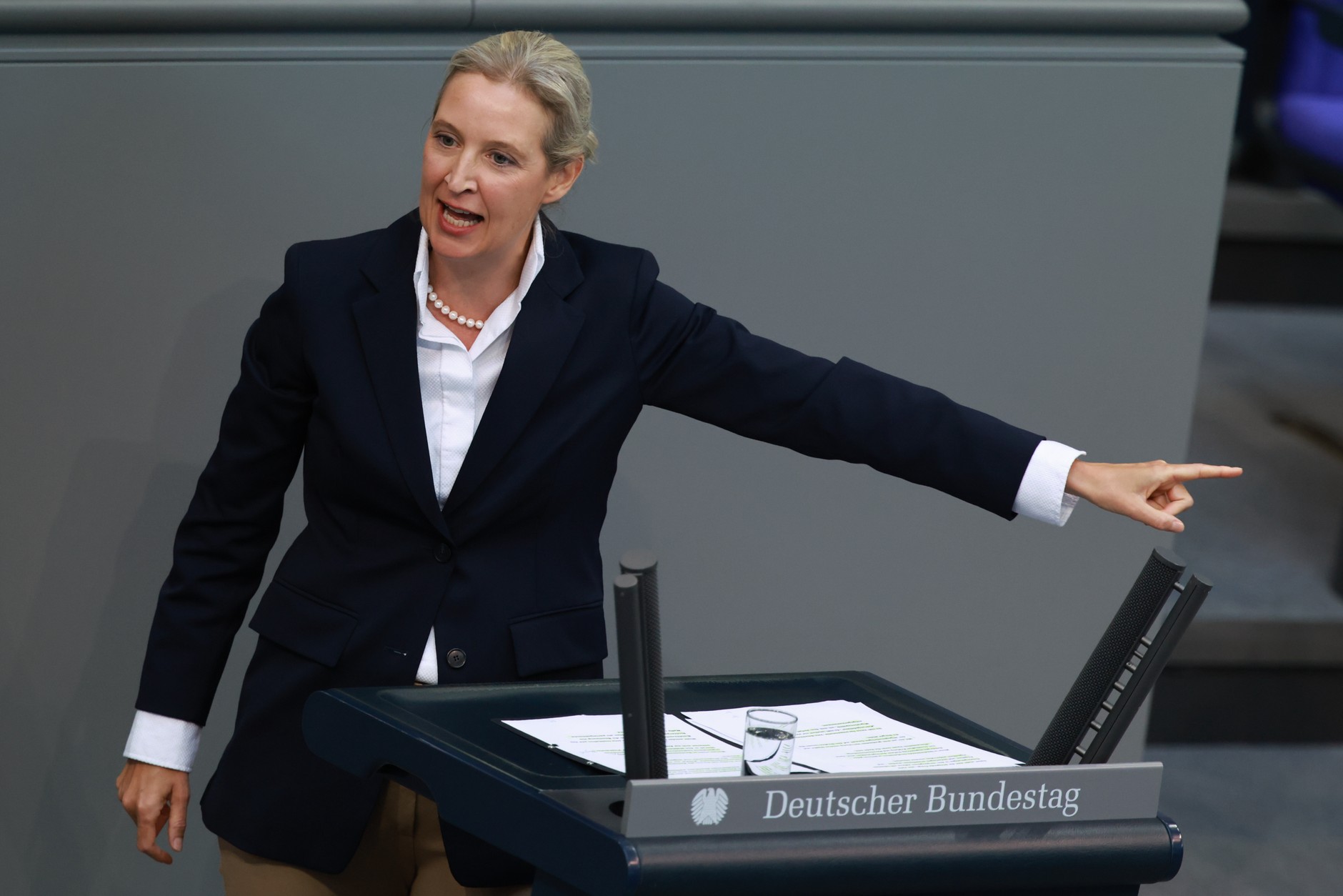 Alice Weidel, co-chair of the AfD, in the Bundestag. Berlin, September 24, 2025