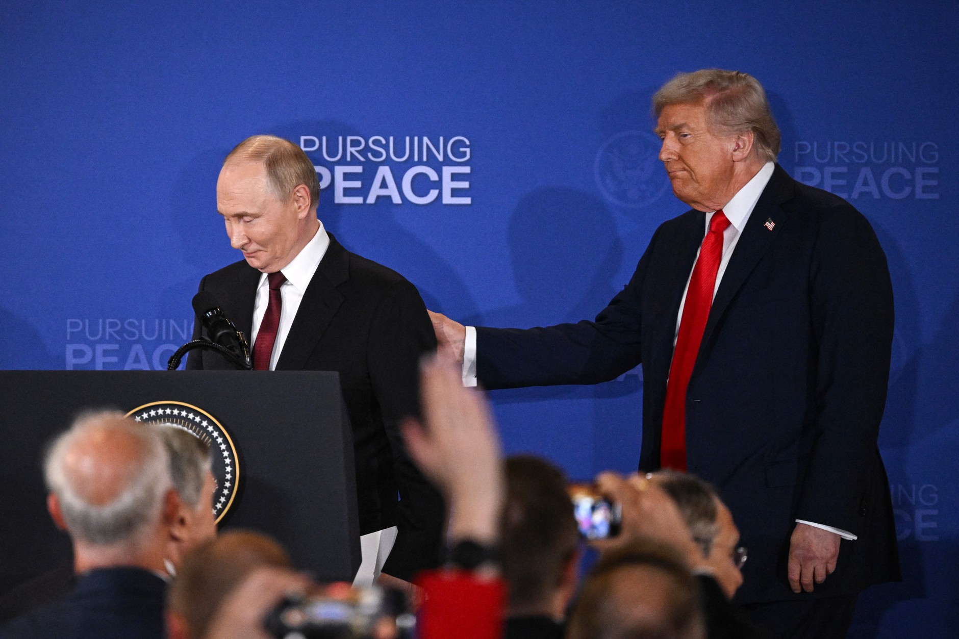 Vladimir Putin and Donald Trump during their summit in Alaska, August 15, 2025.