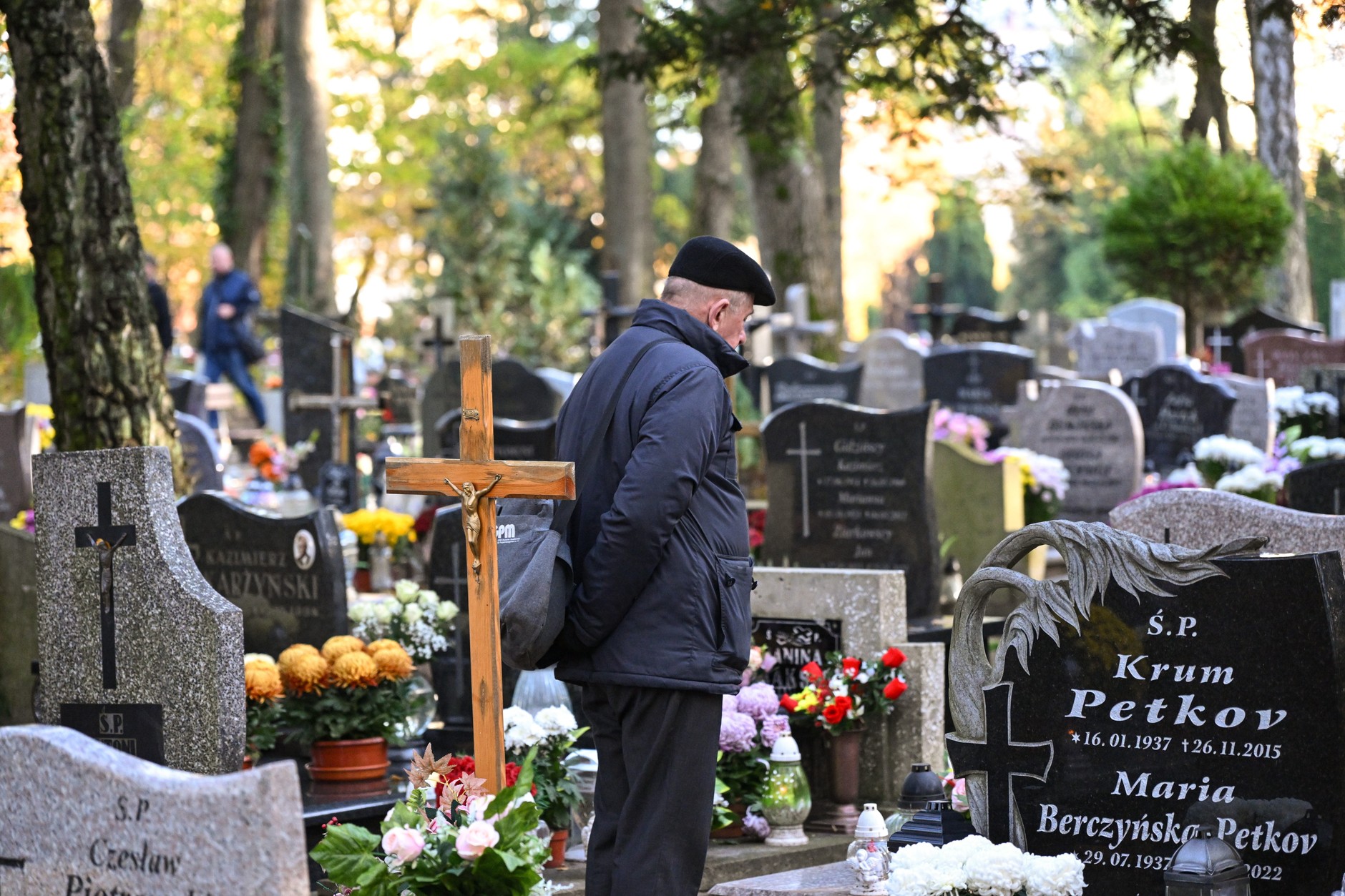 Families visited the graves of loved ones at the cemetery in Szczecin