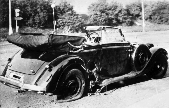 Heydrich's destroyed Mercedes PHOTO wikipedia
