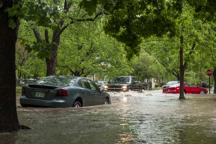 Cars stuck in flood water