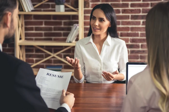 A woman at a job interview