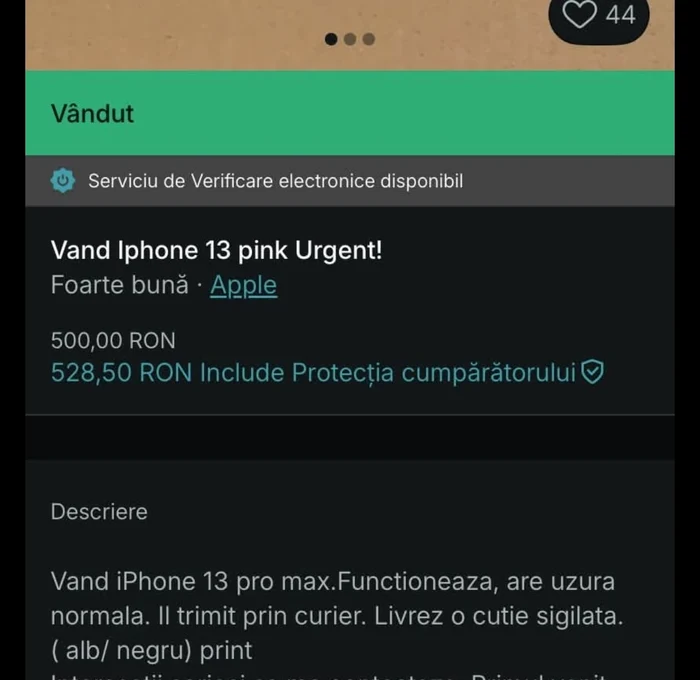 Example of an ad that deceives buyers PHOTO Facebook/Vinted Romania