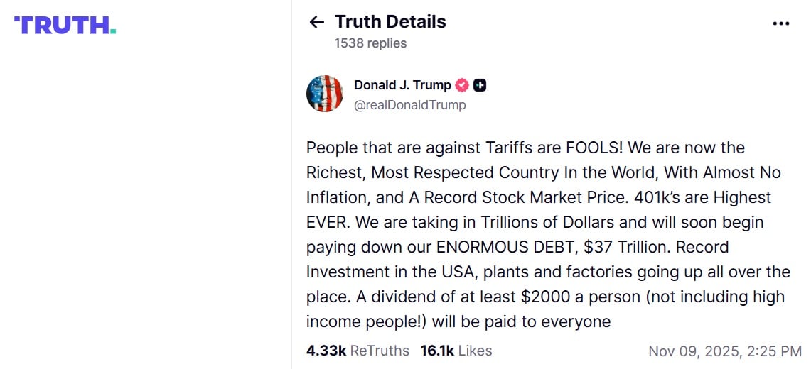 Trump promised to pay at least $2 thousand to almost all Americans photo 1