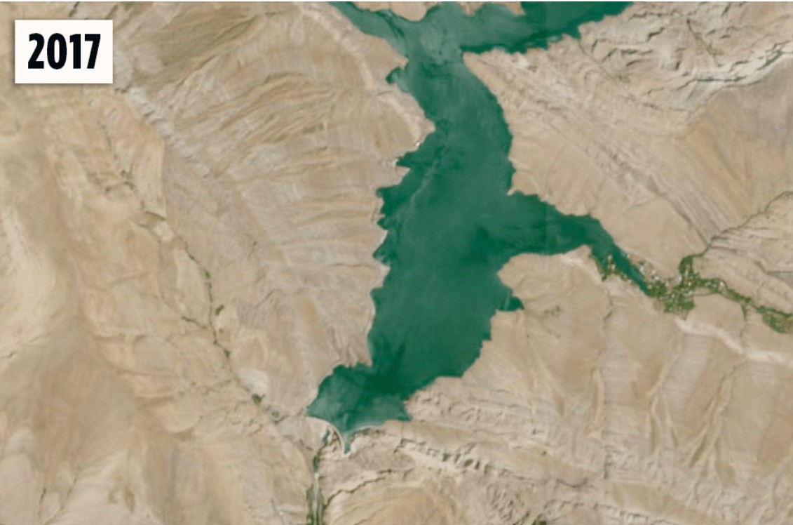 Satellite images of water resources at the Amir Kabir Dam, 2017.