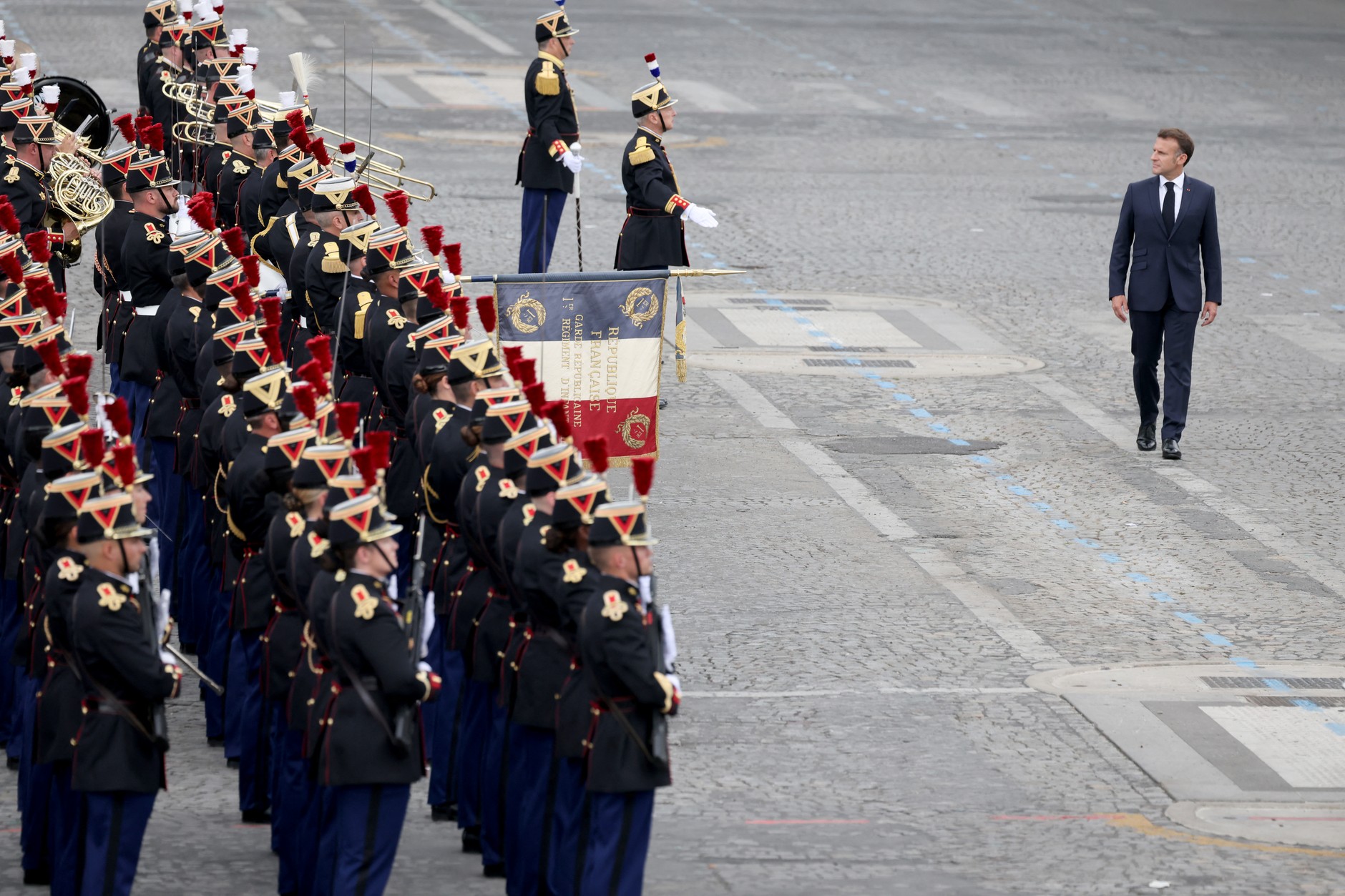 French President Emmanuel Macron during a military parade, Paris, July 14, 2025.
