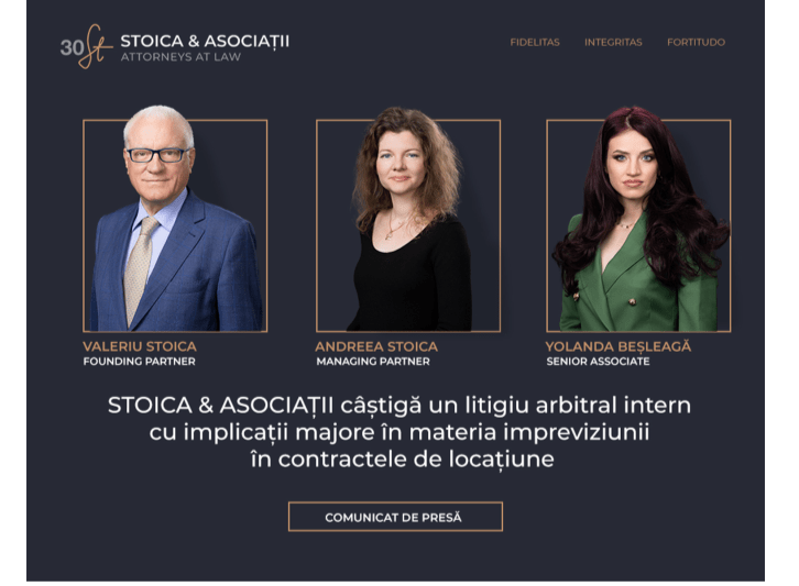 STOICA & ASSOCIAțII wins an internal arbitration dispute with major implications in the matter of unpredictability in rental contracts