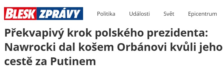 The Czech tabloid clearly comments on Karol Nawrocki's decision