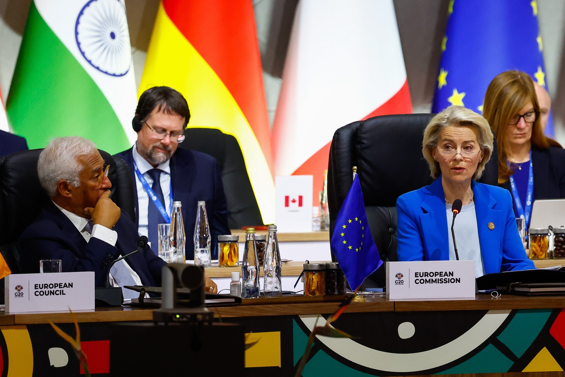 President of the European Commission Ursula von der Leyen and President of the European Council Antonio Costa during the plenary session at the G20 leaders' summit. Johannesburg, South Africa, November 22, 2025