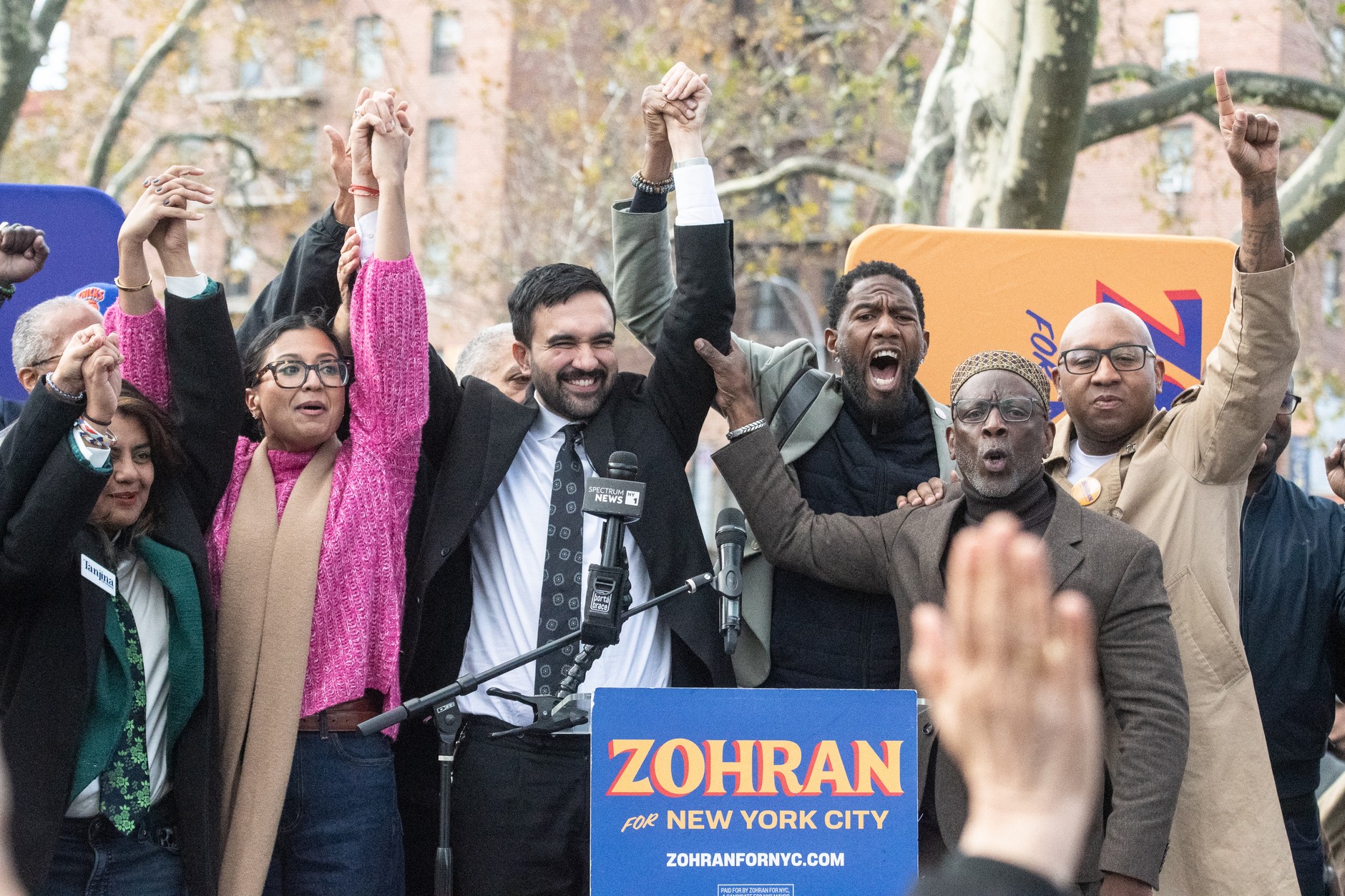 Zohran Mamdani during a rally, New York, November 1, 2025.