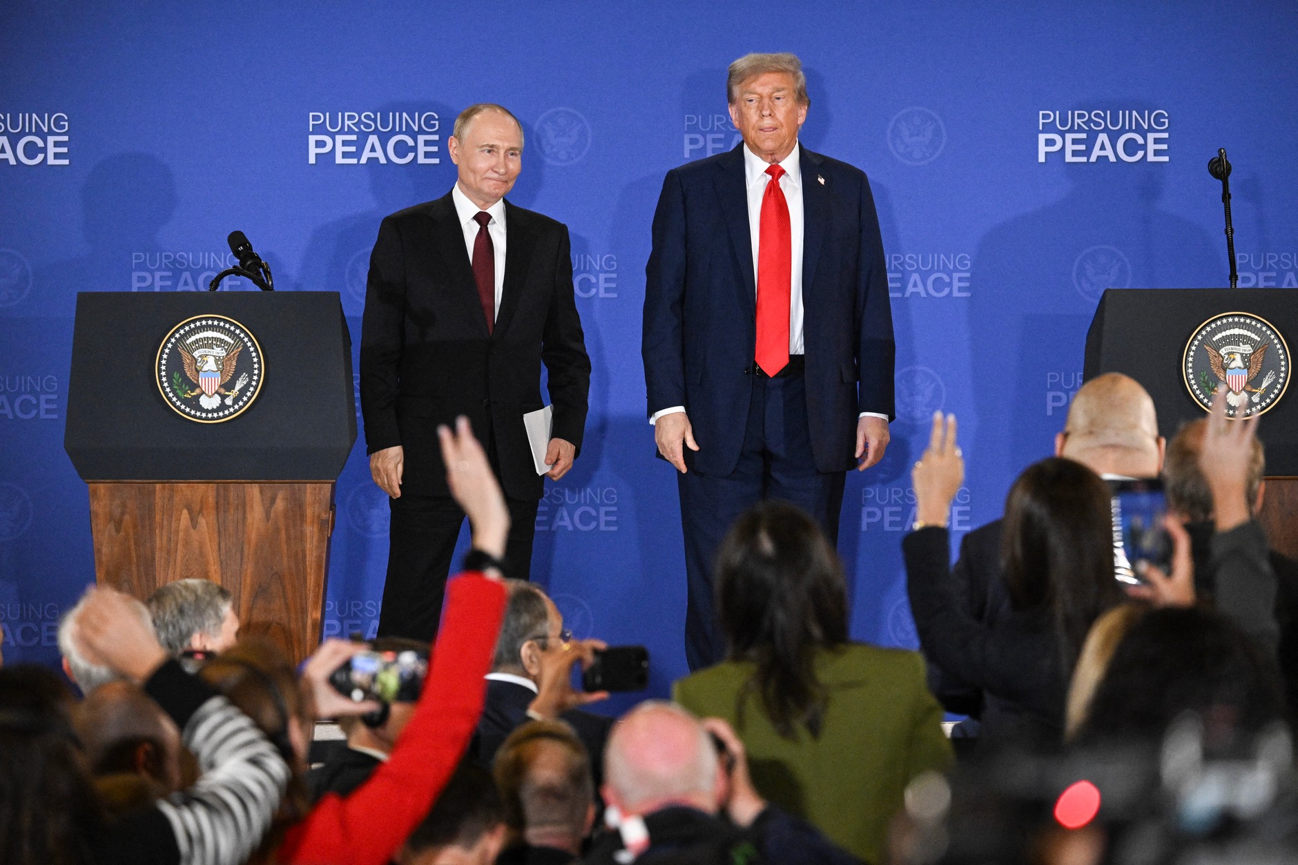 US President Donald Trump and Russian President Vladimir Putin after the US-Russian summit. Anchorage, Alaska, August 15, 2025
