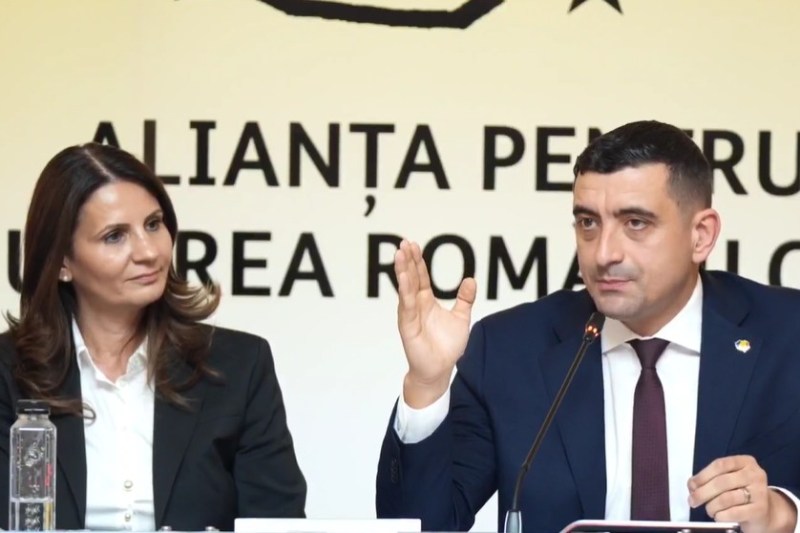 Anca Alexandrescu and George Simion, at the meeting in which AUR announced its support at the Capital City Hall. Photo: Facebook / AUR