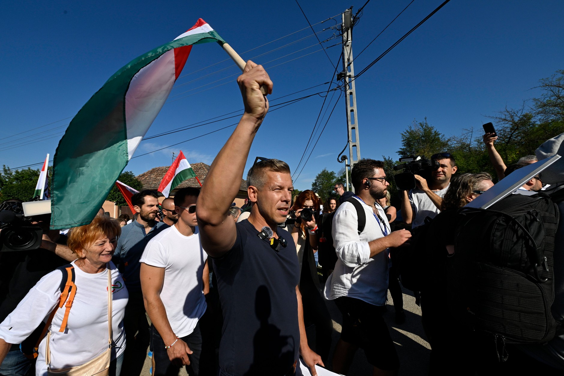 Peter Magyar, leader of the Hungarian opposition Tisza party, at a rally in Kotcse, Hungary, September 7, 2025.