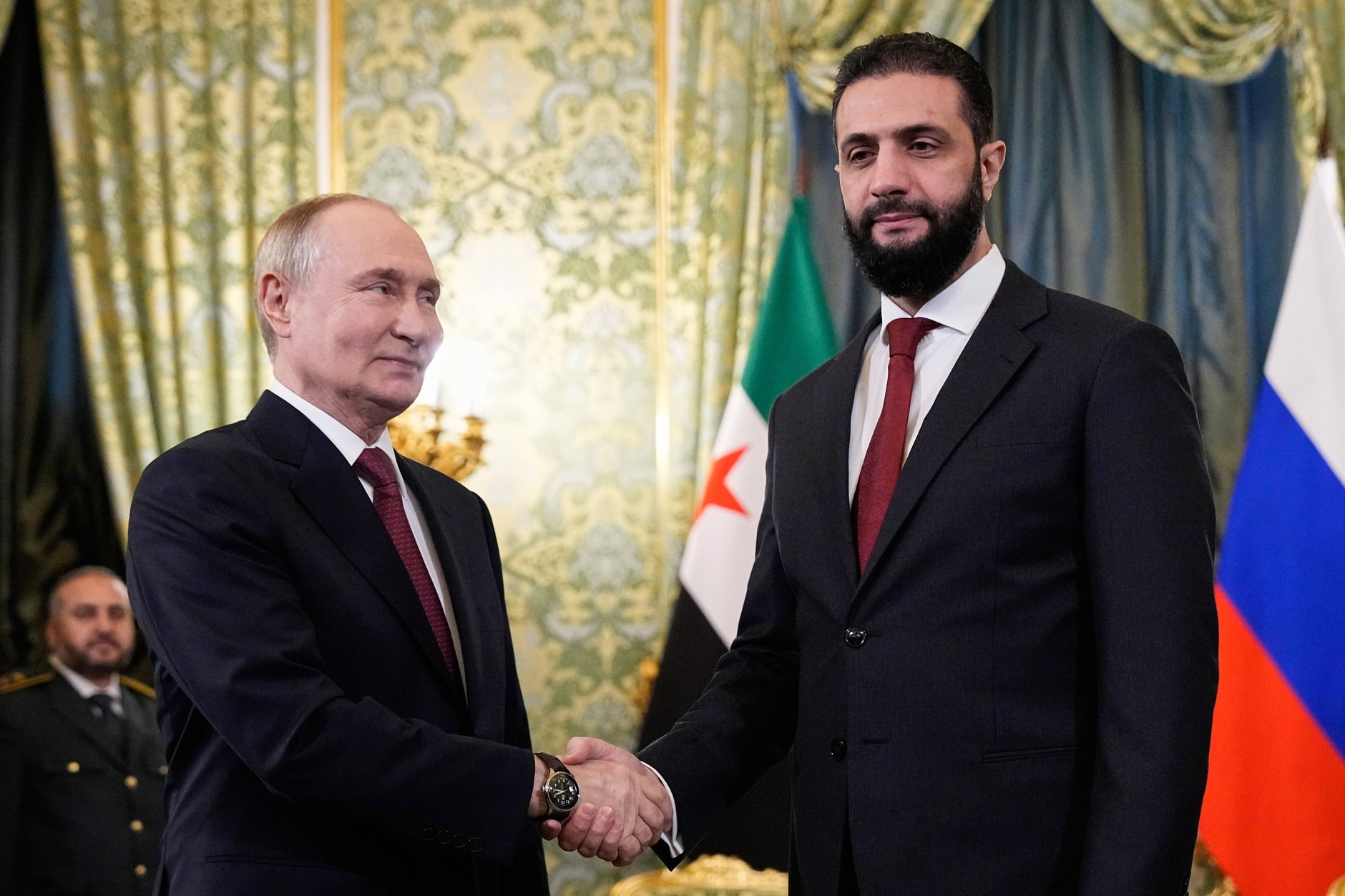 Vladimir Putin, president, and Ahmad al-Shara, interim president of Syria, Moscow, October 15, 2025.