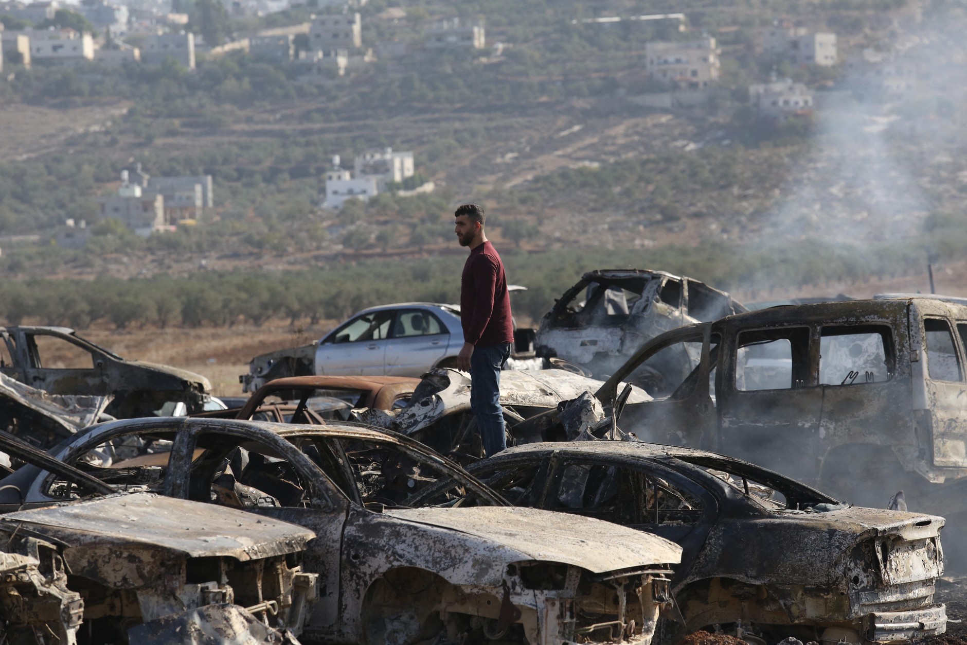 Destruction caused by Israeli settlers in Nablus, West Bank, November 21, 2025.