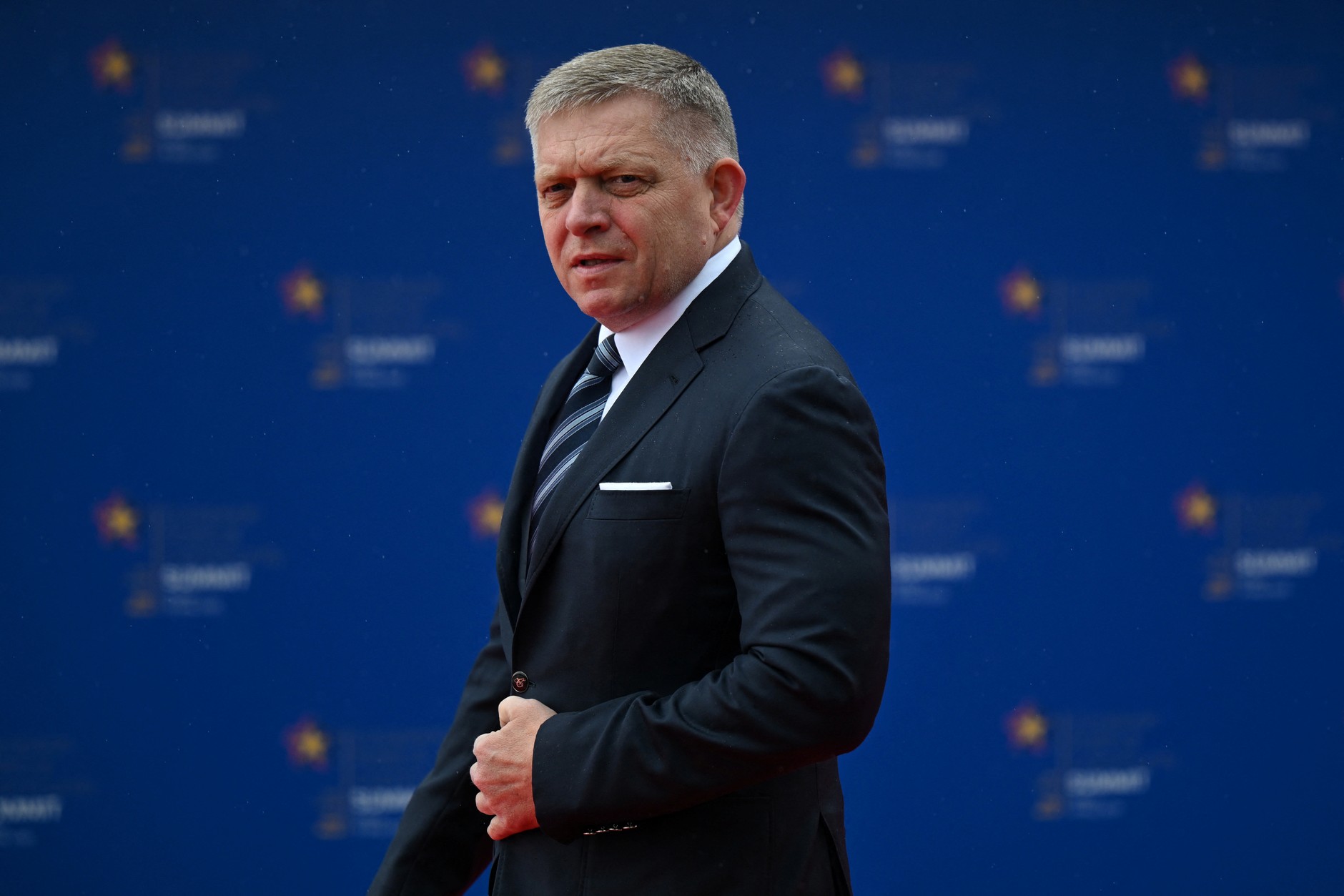 Slovak Prime Minister Robert Fico arrives at the European Political Community summit in Tirana, May 16, 2025.