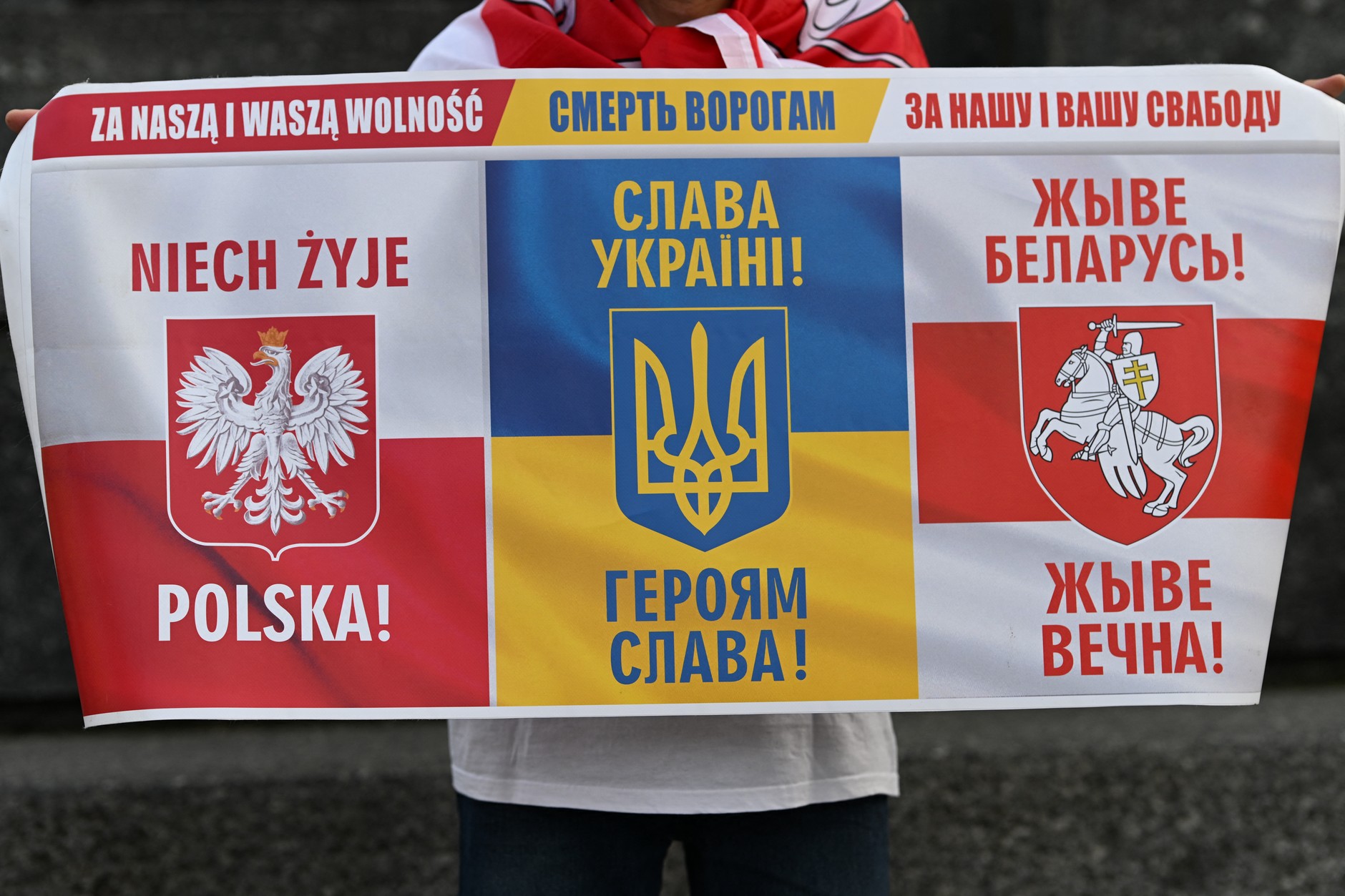 Participant of the rally on the occasion of Solidarity Day with Belarus. Krakow, Poland, August 9, 2024