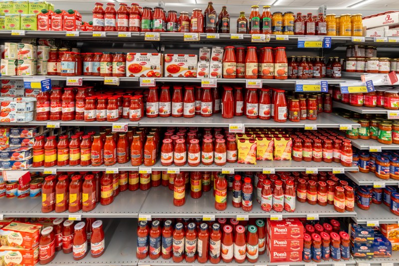 Dozens of tons of broth, labeled as