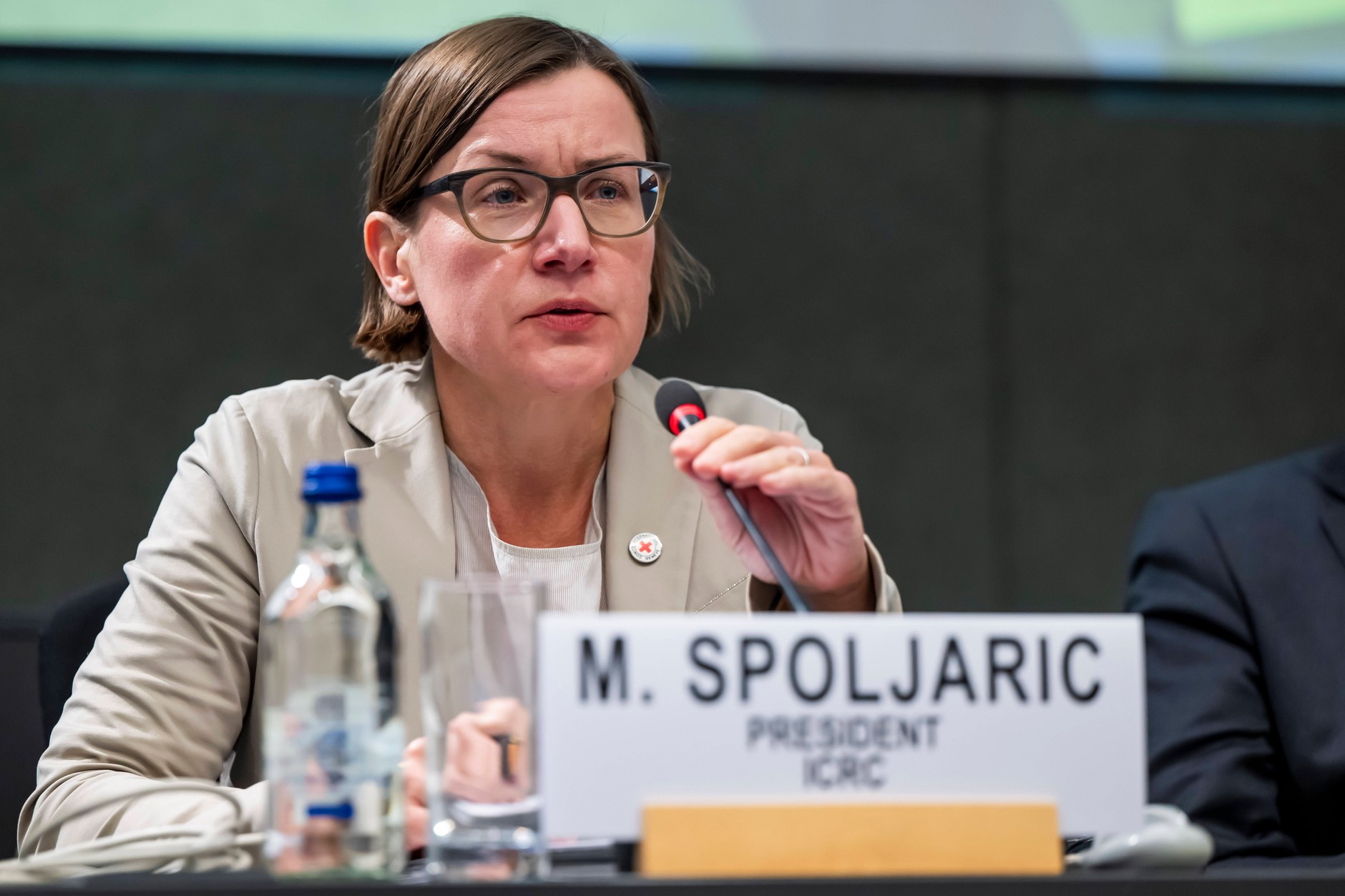 Mirjana Spoljarić Egger, President of the International Committee of the Red Cross, speaks at the European headquarters of the United Nations. Geneva, October 16, 2025
