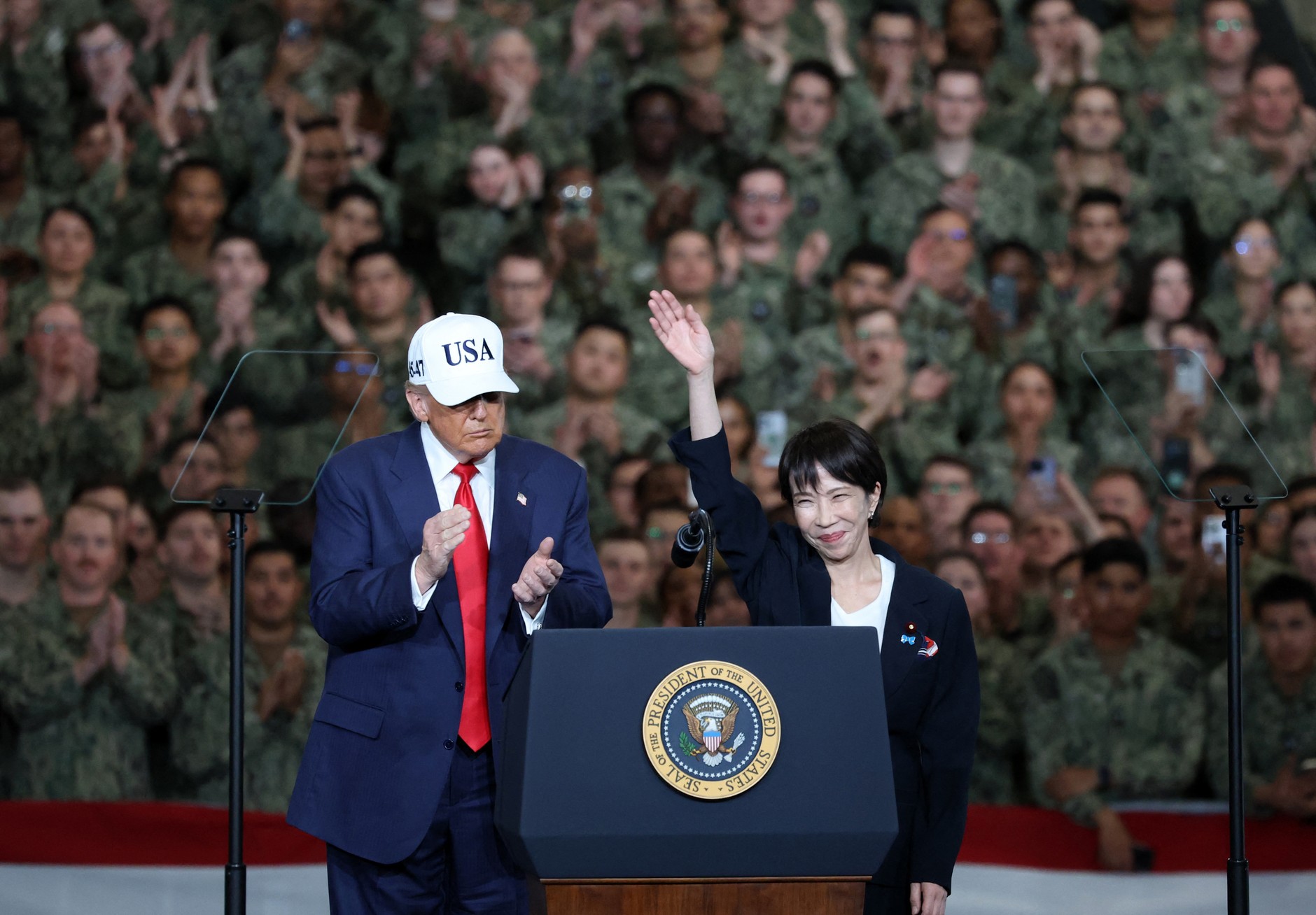 US President Donald Trump and Japanese Prime Minister Sanae Takaichi, Yokosuka, October 28, 2025.
