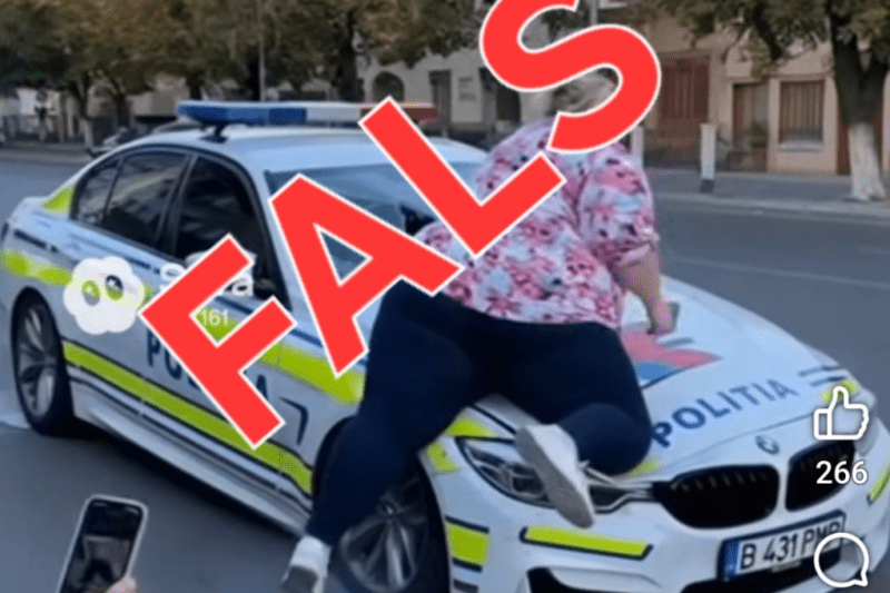 Viral fake news with a woman destroying a Police BMW, dismantled by the MAI. 