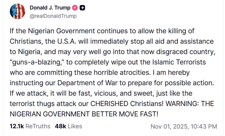 Trump has threatened military intervention in Nigeria. What happened? photo 1