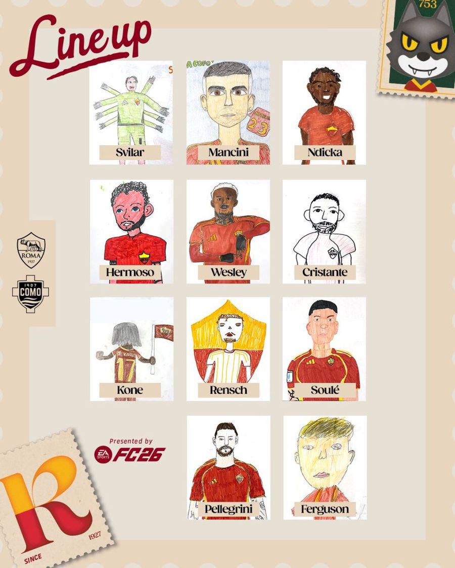 Nice idea for announcing the starters in the game with Como » What AS Roma put in place of the players' pictures!
