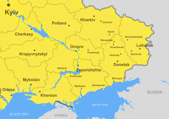 Southeast Ukraine map with Donbas, Lugansk, Donetsk and Severodonetsk region shutterstock
