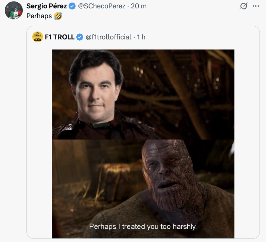 Sergio Perez, Verstappen's ex-teammate, brilliant reaction after Norris became world champion » Used by Thanos in Avengers