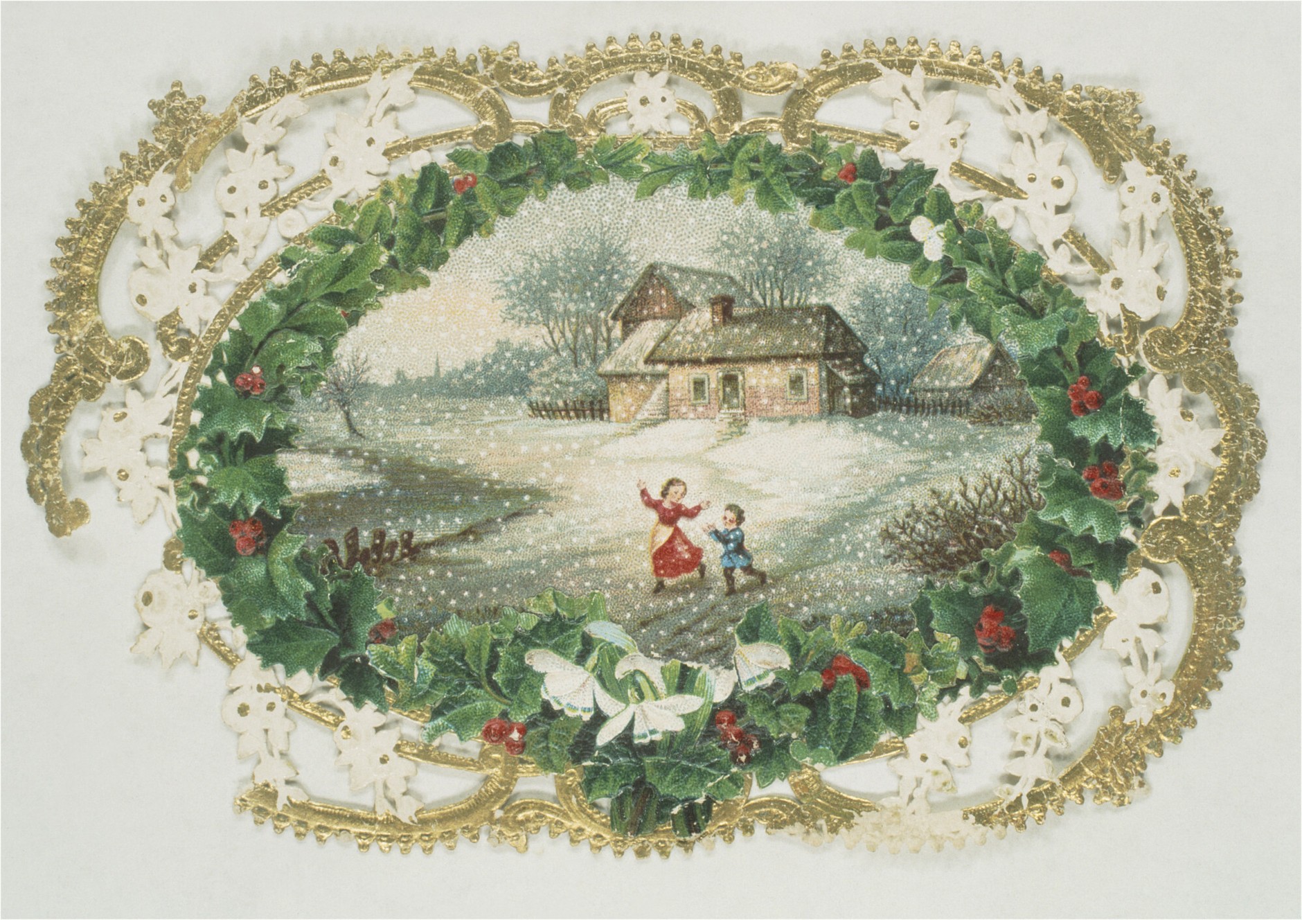 Christmas in England. A card from the 19th century.
