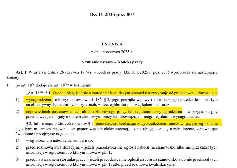 Amendment to the Labor Code on salary transparency