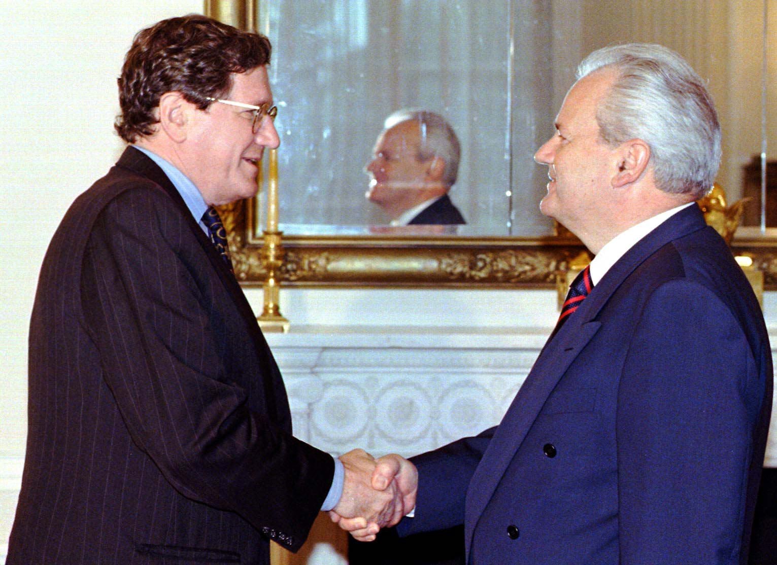 Richard Holbrooke, American special envoy to the Balkans, and Slobodan Milosevic, president of Serbia. Belgrade, June 23, 1996
