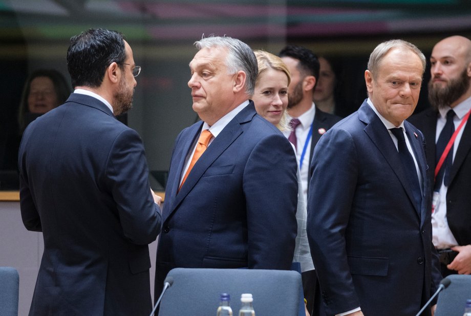 Donald Tusk and Viktor Orban at the summit in Brussels