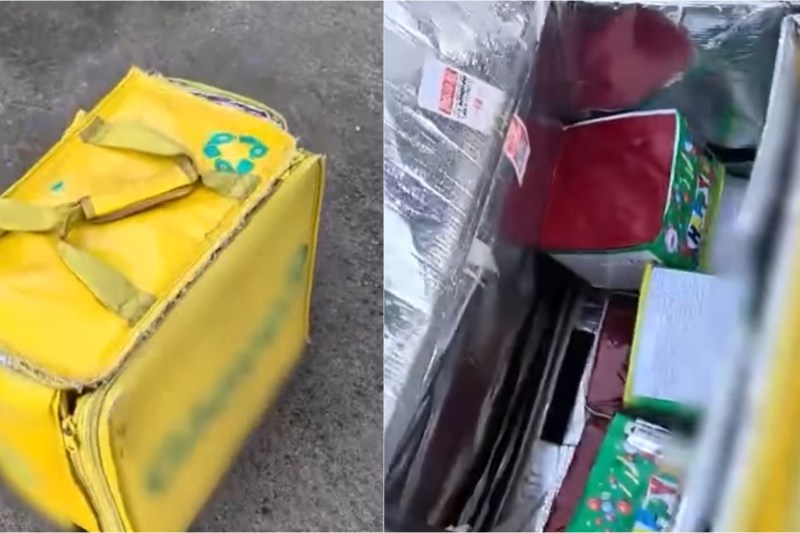VIDEO Firecrackers hidden in a food delivery bag, in Bucharest.