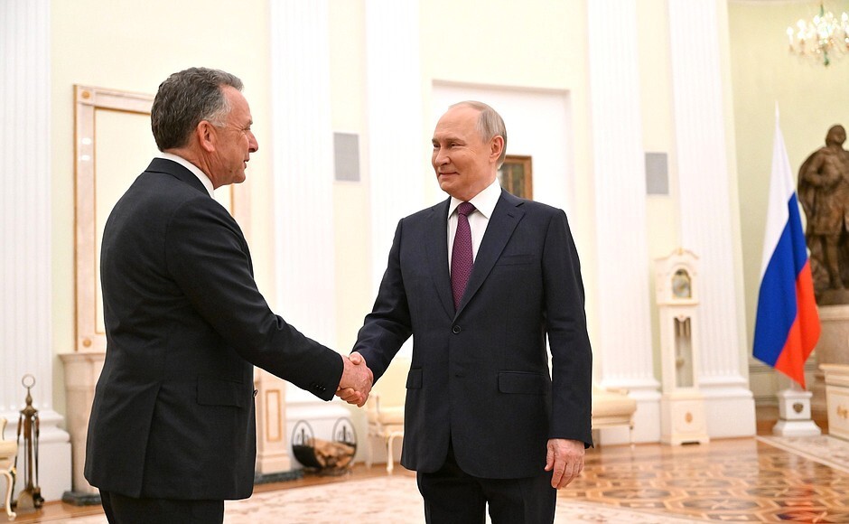 U.S. Special Presidential Envoy Steven Witkoff and Russian President Vladimir Putin in Moscow, Russia, April 25, 2025.