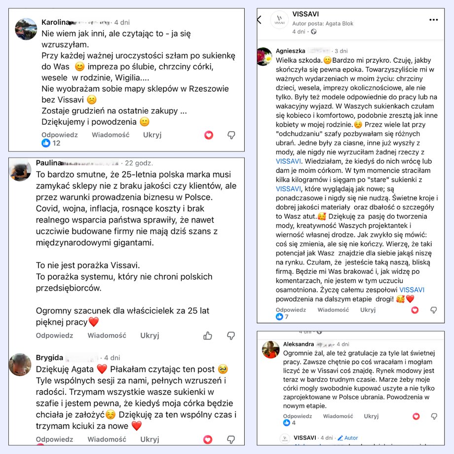 Screenshots of clients' comments under the farewell entry