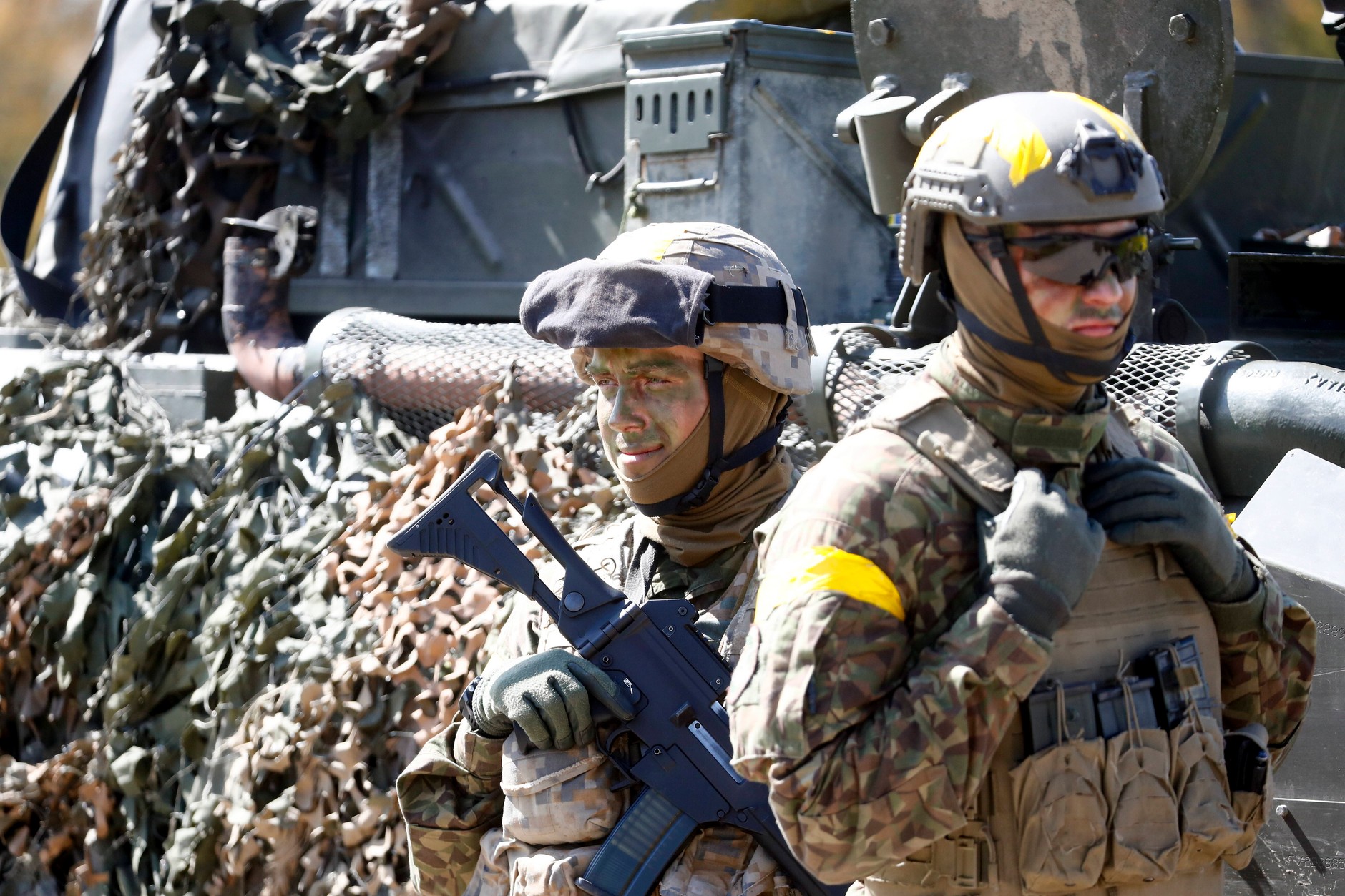 Latvian soldiers take part in military exercises, May 10, 2025. 