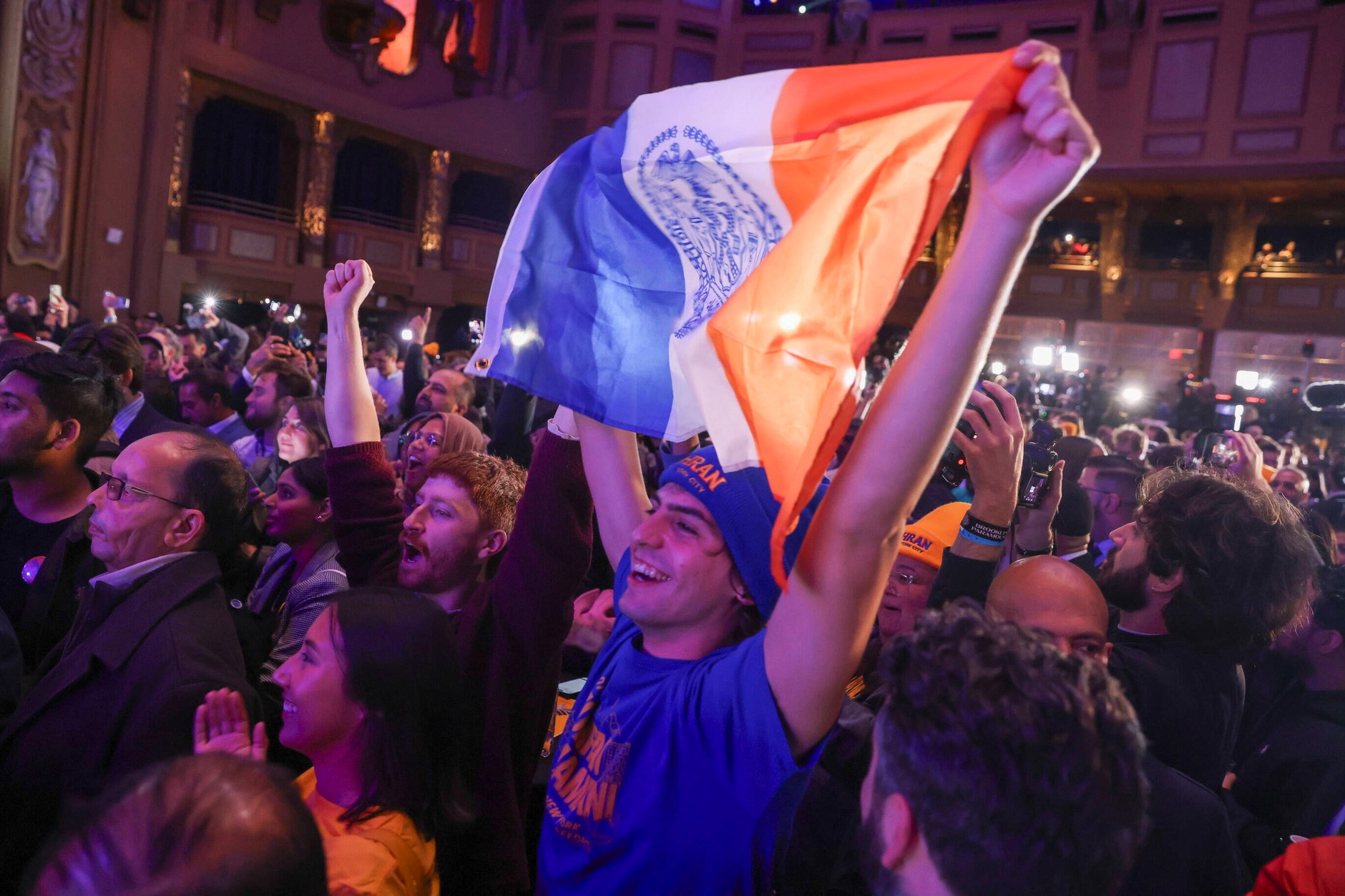Supporters of Zohran Mamdani during the announcement of the results of the New York mayoral election, November 4, 2025.