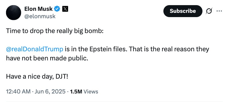 Elon Musk atakujący Donalda Trumpa na platformie X