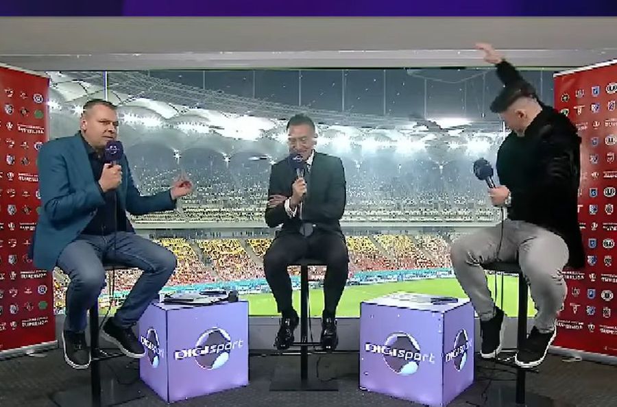 The moment when Săpunaru responded to anti-Steaua chants // PHOTO: Digi Sport capture Incredible scenes live on TV! Next to Ilie Dumitrescu, Săpunaru responded to anti-Steaua chants: