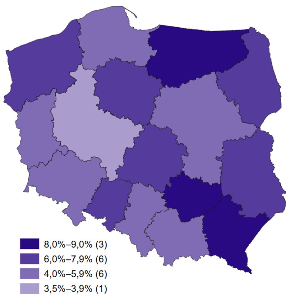 Unemployment rate in voivodeships in November 2025.