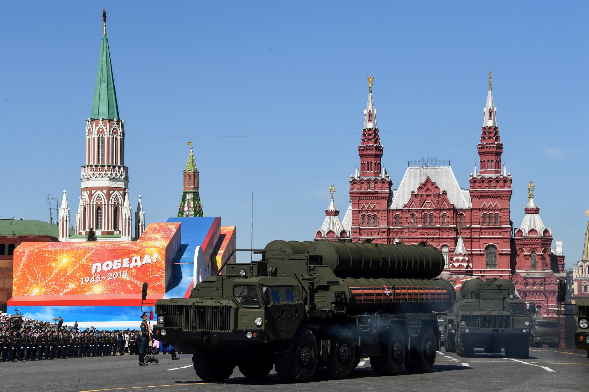 Russian S-400 Triumph missile systems pass through Red Square during the Victory Day military parade in Moscow, Russia, May 9, 2018.