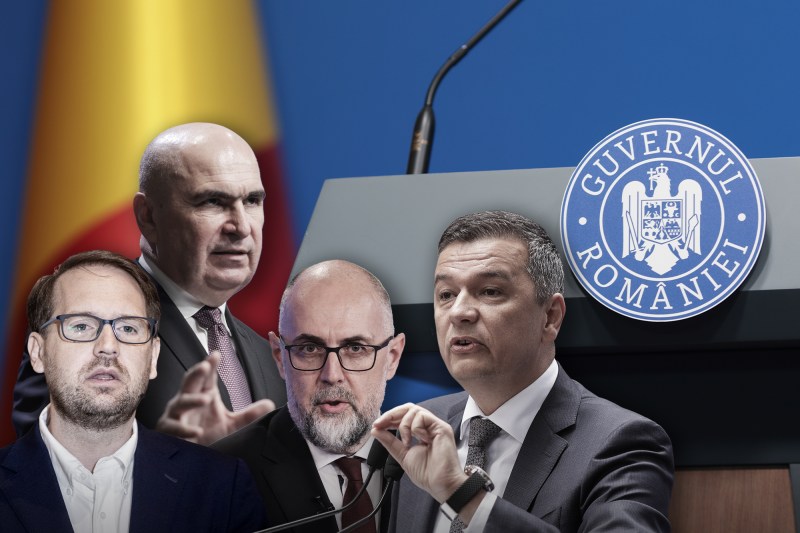 Political leaders Dominic Fritz, Sorin Grindeanu, Kelemen Hunor and Ilie Bolojan. Collage: Ion Mateș / Hotnews. Photo: Inquam Photos, Dreamstime