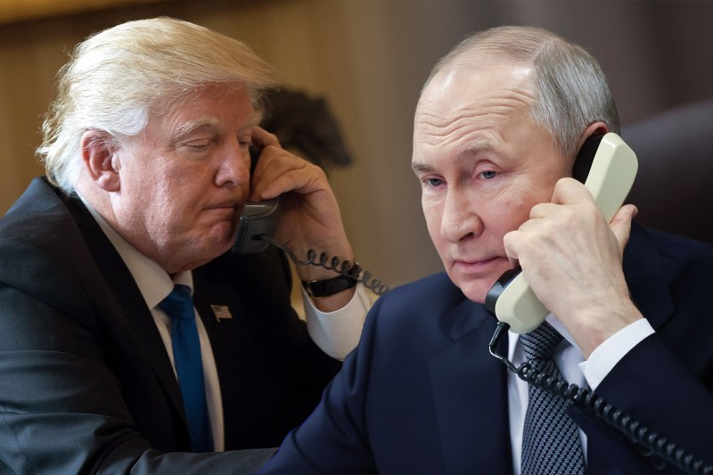 Donald Trump and Vladimir Putin, in a telephone conversation. Collage: Ion Mateș / Hotnews. Photo: Profimedia