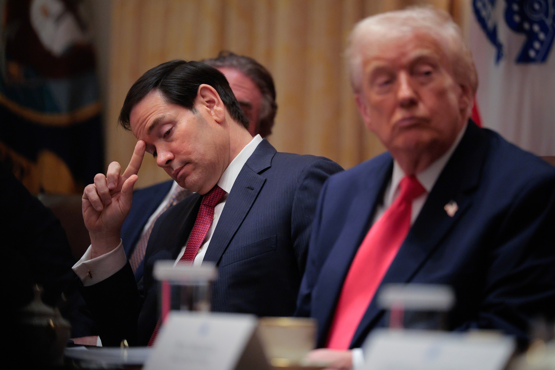 U.S. Secretary of State Marco Rubio (left) and U.S. President Donald Trump during a cabinet meeting in the Cabinet Room of the White House, December 2, 2025.