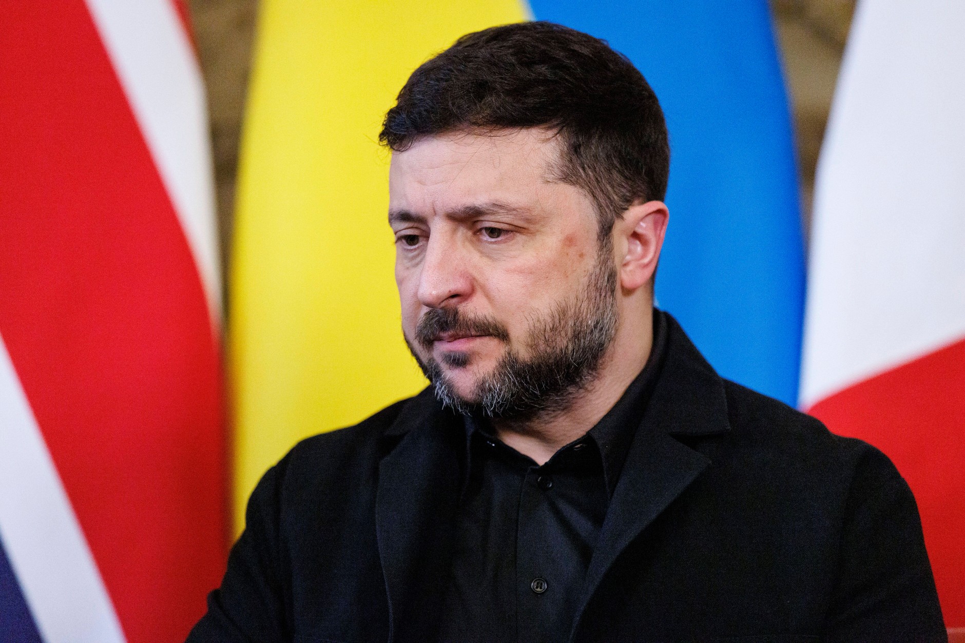 Volodymyr Zelensky, President of Ukraine, during a meeting with European leaders. London, December 8, 2025